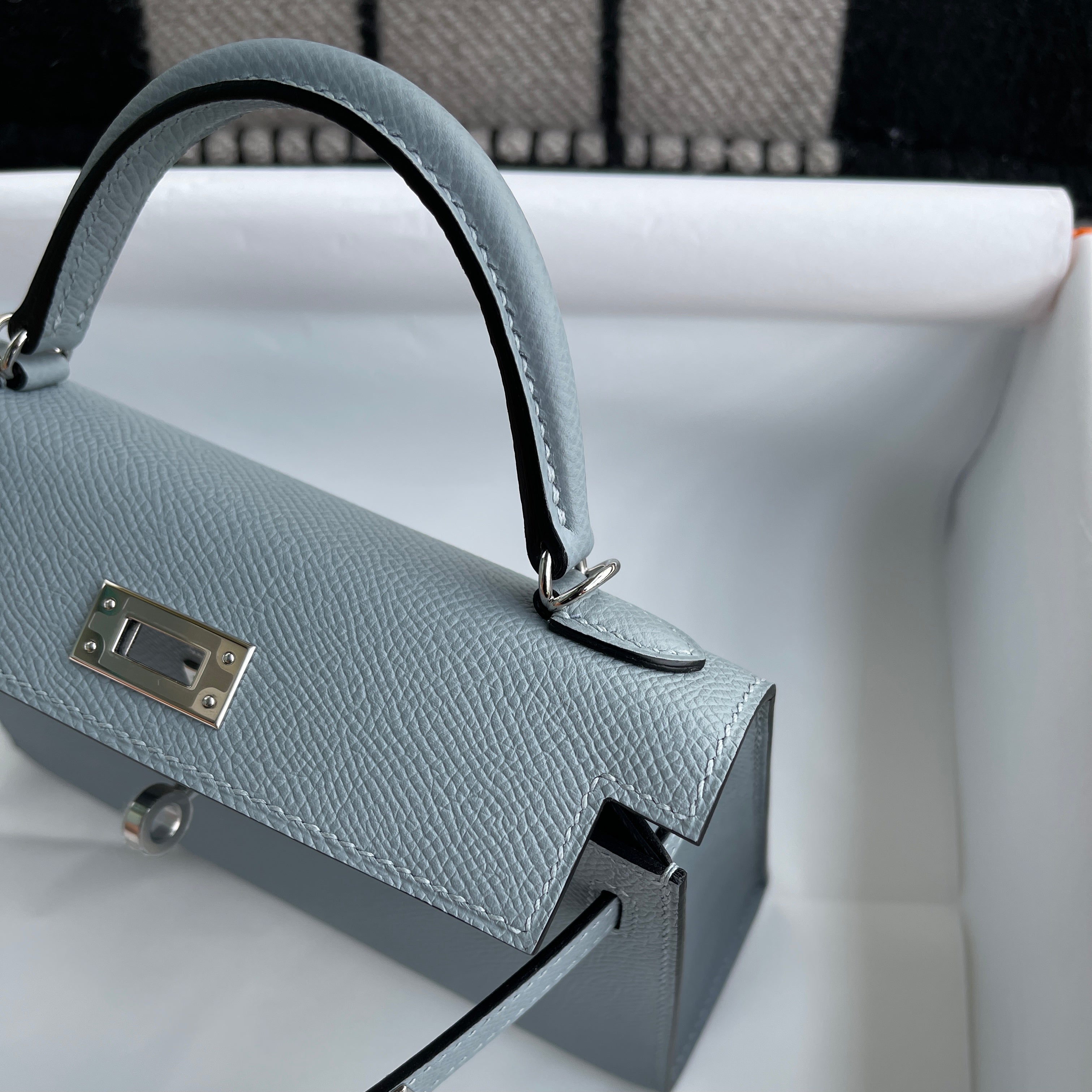 MINI KELLY II (20) EPSOM LEATHER CIEL WITH PALLADIUM HARDWARE (PHW)