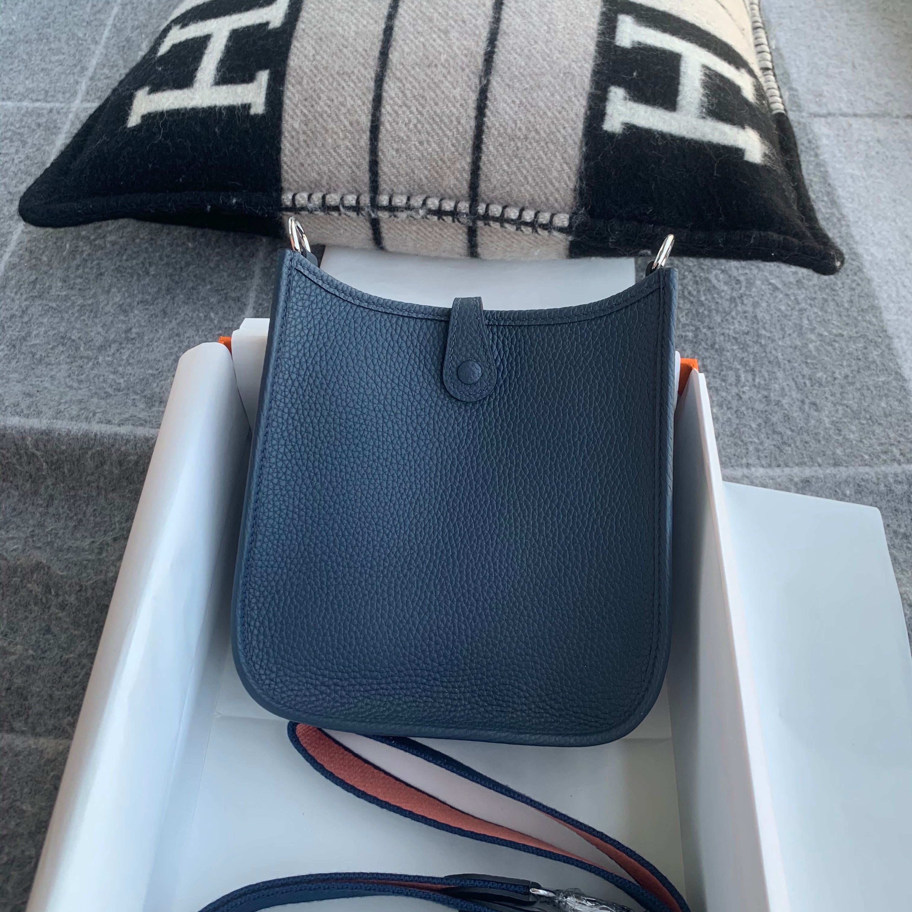 MINI EVELYNE (TPM) CLEMENCE LEATHER BLUE NUIT WITH PALLADIUM HARDWARE (PHW)