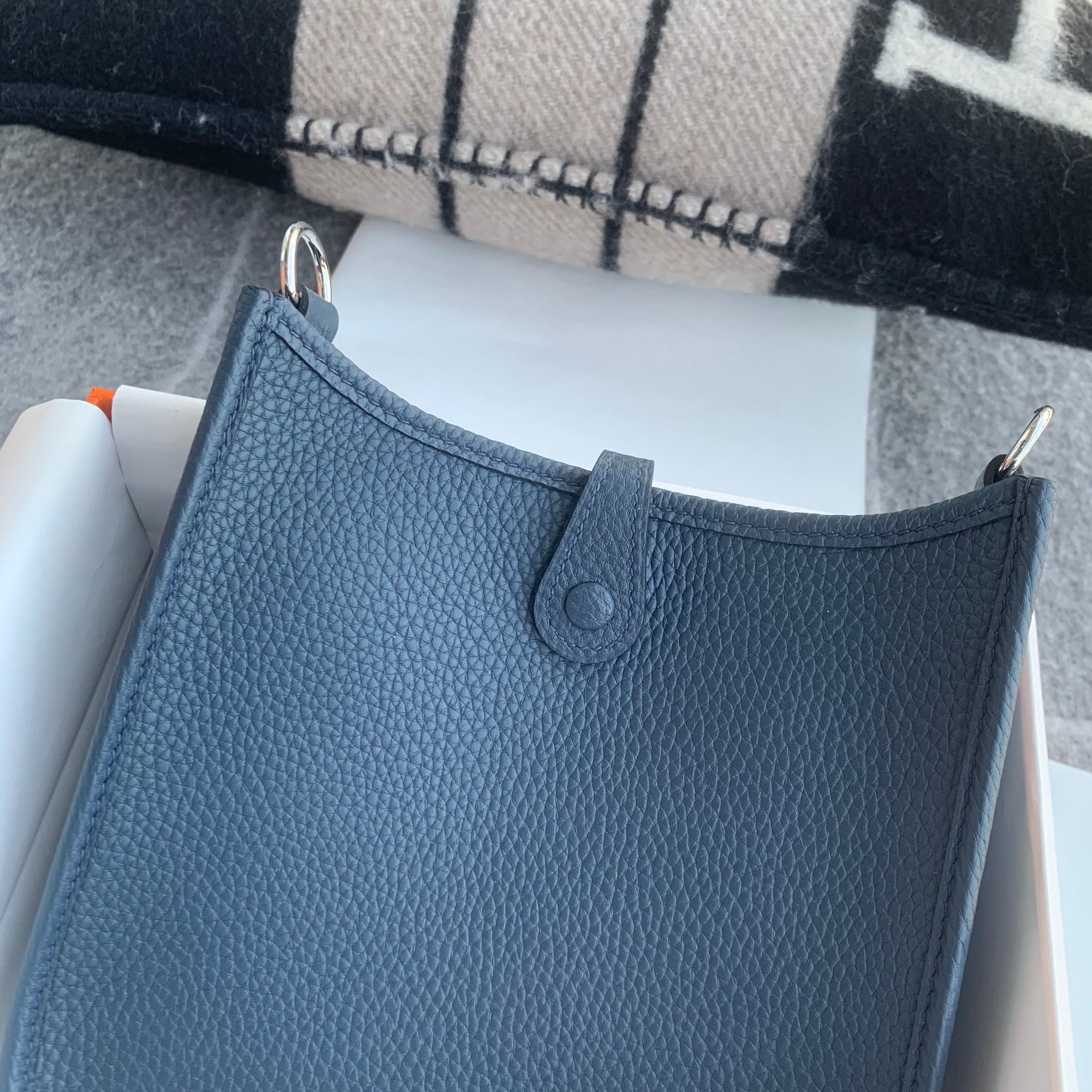 MINI EVELYNE (TPM) CLEMENCE LEATHER BLUE NUIT WITH PALLADIUM HARDWARE (PHW)