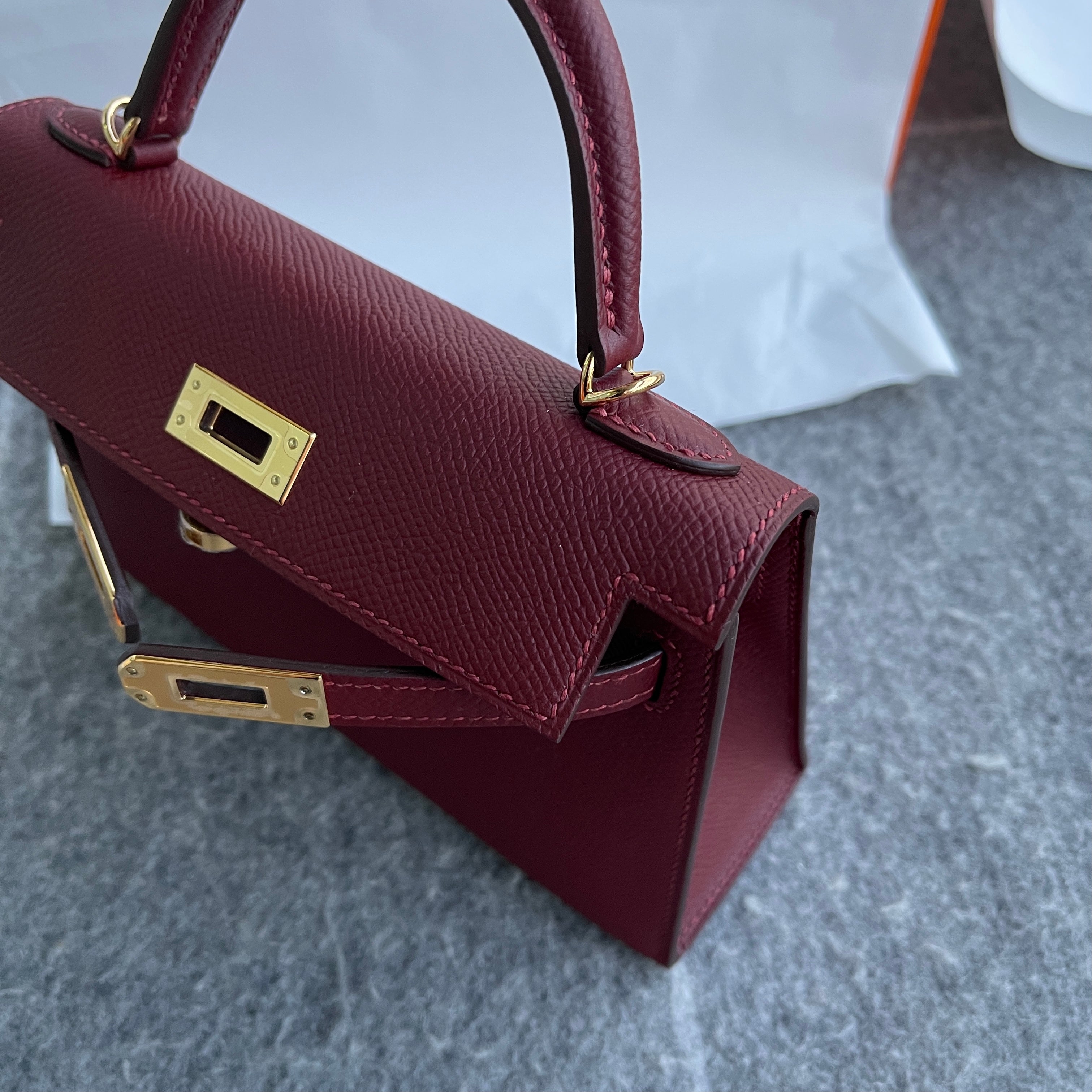 MINI KELLY II (20) EPSOM LEATHER ROUGE H WITH GOLD HARDWARE (GHW)