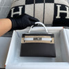 MINI KELLY II (20) EPSOM LEATHER HORSESHOE STAMP (HSS) BI-COLOR NOIR (BLACK) & BLANC WITH PALLADIUM HARDWARE (PHW)