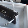 MINI KELLY II (20) EPSOM LEATHER HORSESHOE STAMP (HSS) BI-COLOR NOIR (BLACK) & BLANC WITH PALLADIUM HARDWARE (PHW)