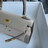 KELLY 25 EPSOM LEATHER HORSESHOE STAMP (HSS) BI-COLOR TRENCH & ETOUPE WITH BRUSHED GOLD HARDWARE (BGHW)