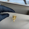 KELLY 25 EPSOM LEATHER HORSESHOE STAMP (HSS) BI-COLOR TRENCH & ETOUPE WITH BRUSHED GOLD HARDWARE (BGHW)