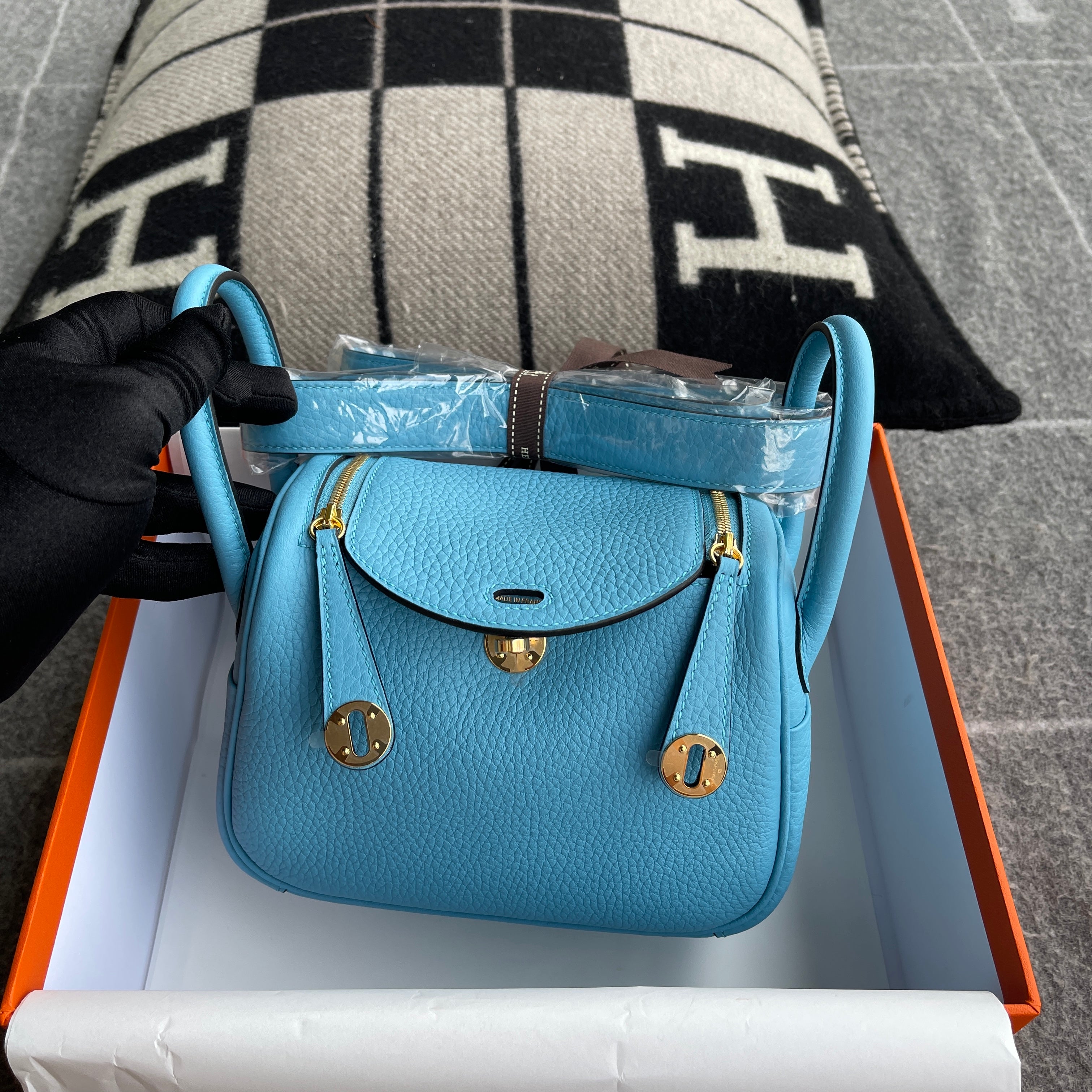 MINI LINDY 20 CLEMENCE LEATHER BLEU DU NORD WITH GOLD HARDWARE (GHW)
