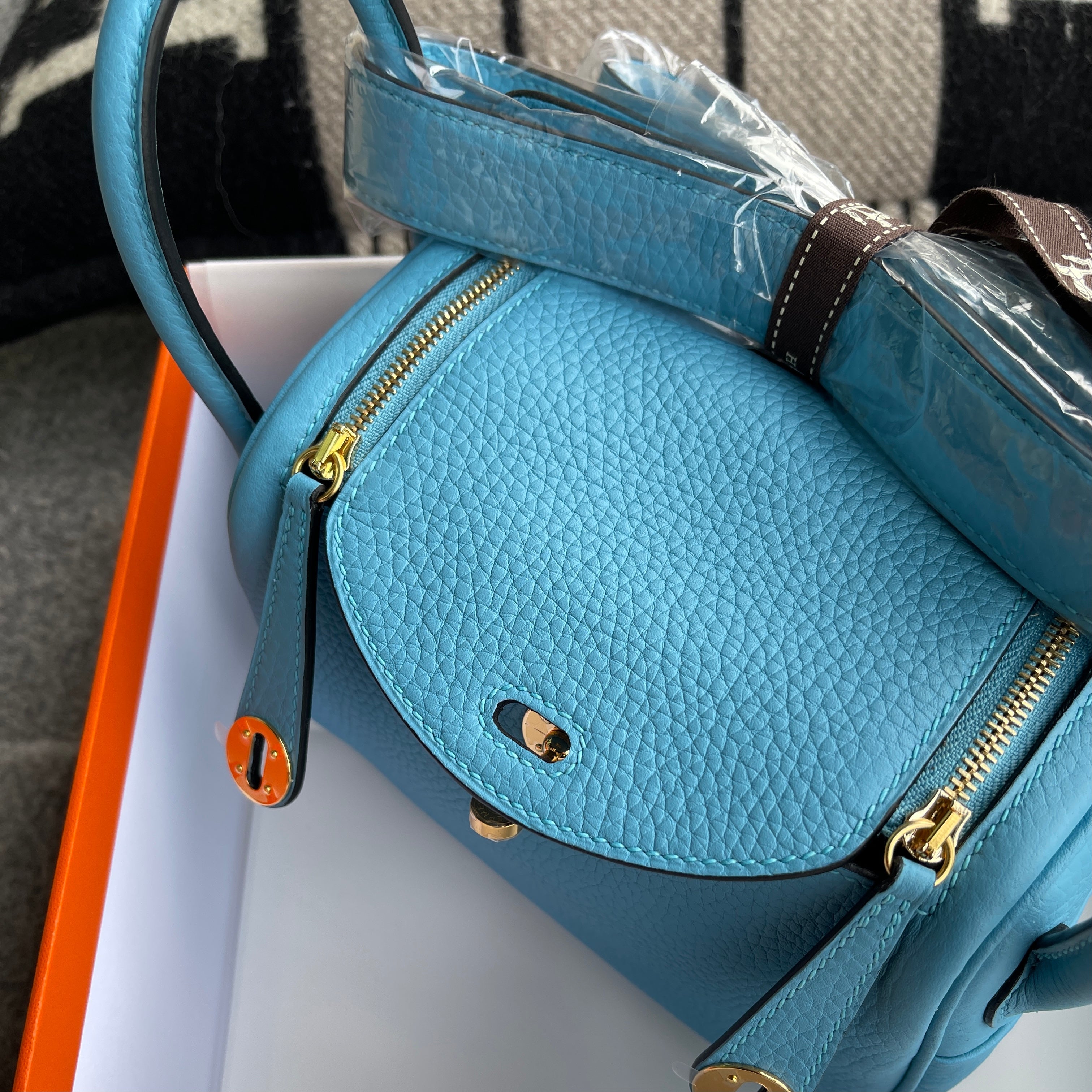 MINI LINDY 20 CLEMENCE LEATHER BLEU DU NORD WITH GOLD HARDWARE (GHW)