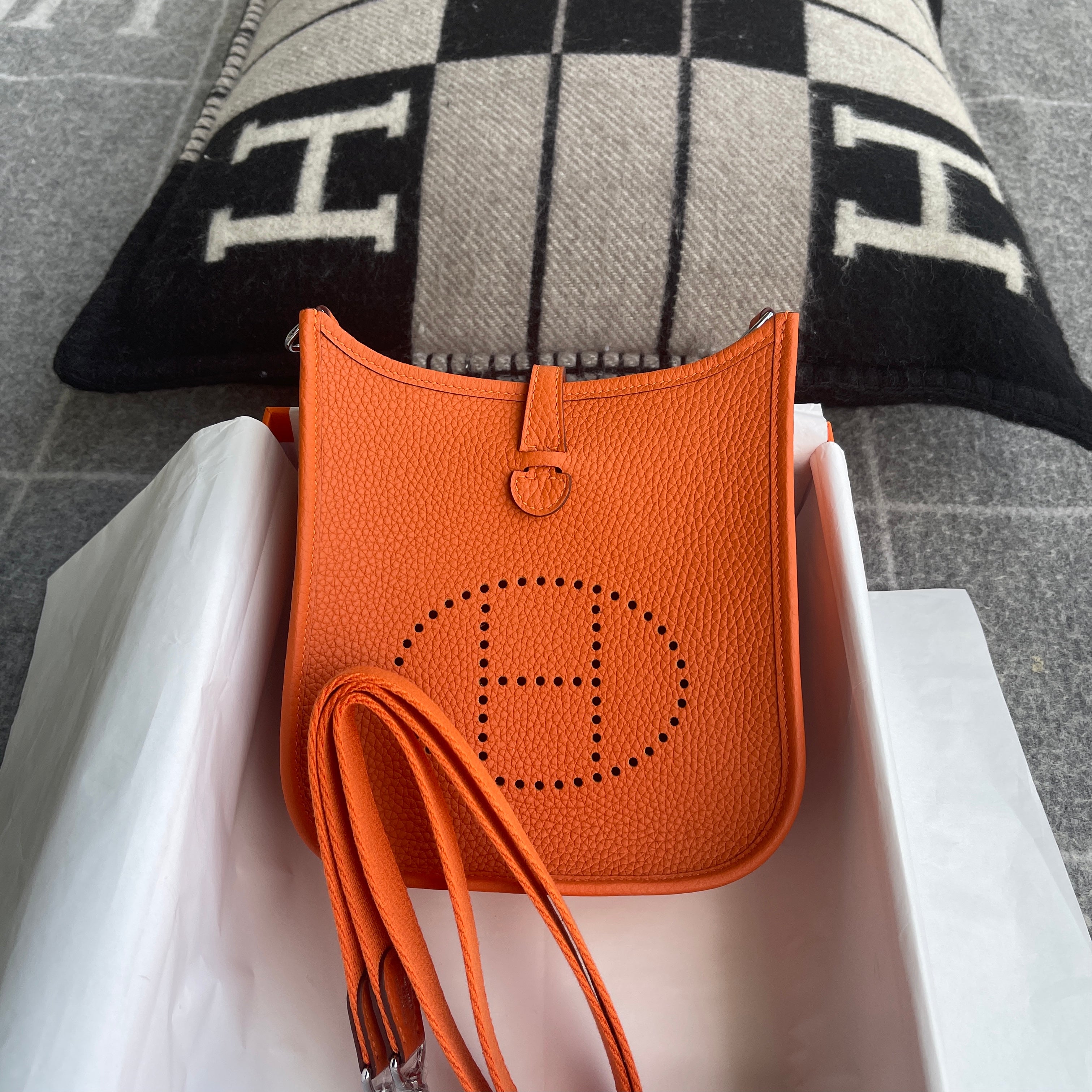 MINI EVELYNE (TPM) CLEMENCE LEATHER ORANGE WITH PALLADIUM HARDWARE (PHW)