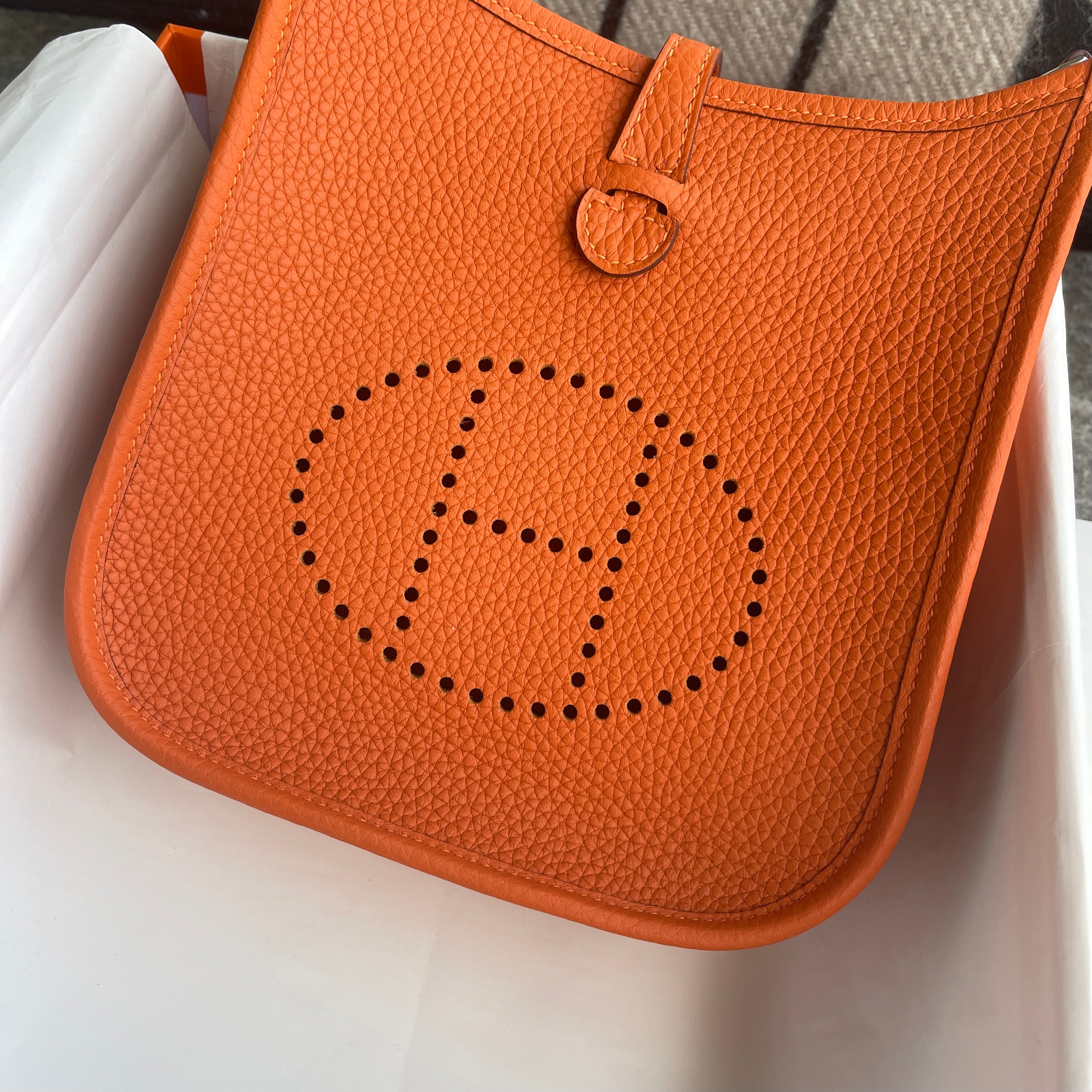 MINI EVELYNE (TPM) CLEMENCE LEATHER ORANGE WITH PALLADIUM HARDWARE (PHW)