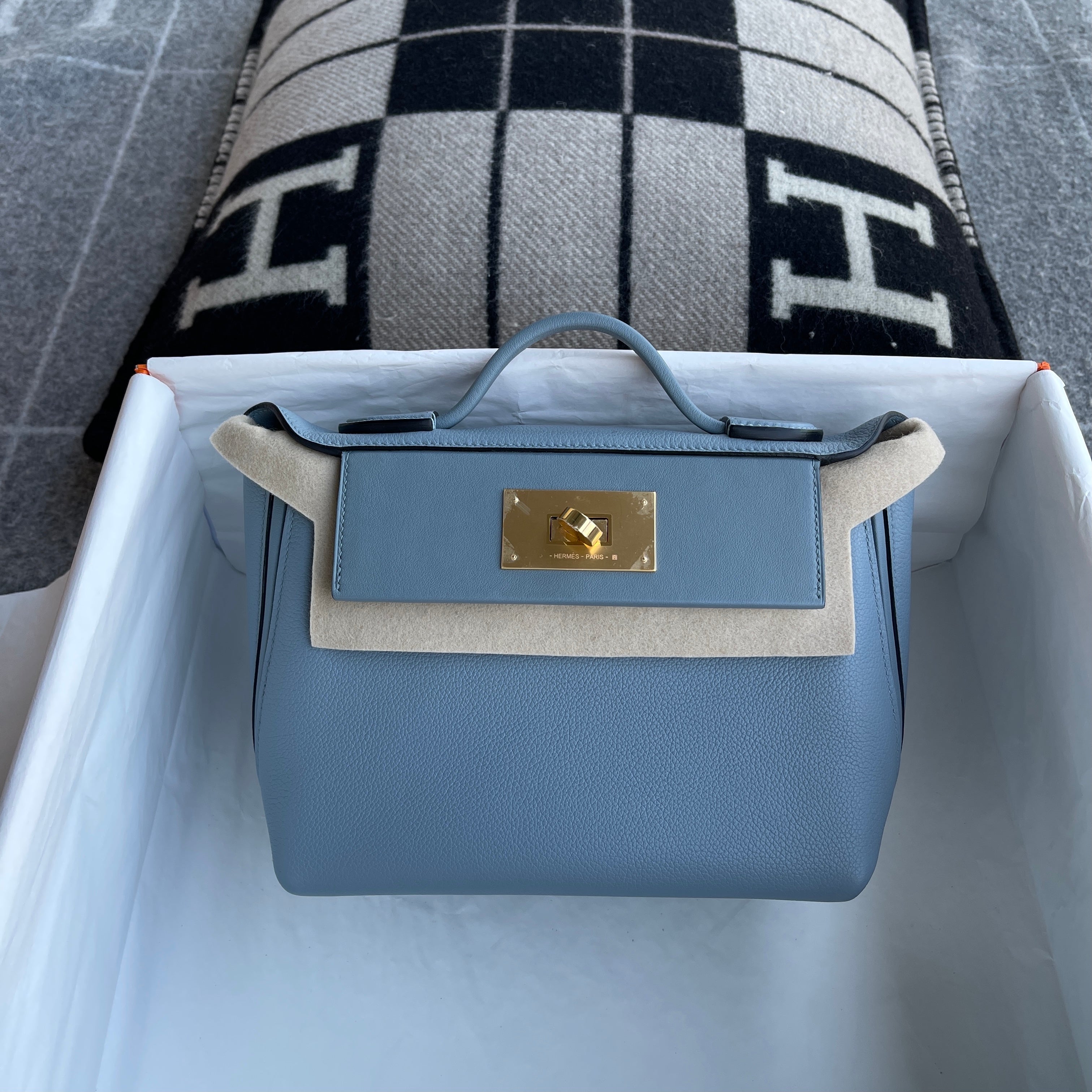 24/24 (MINI) EVERCOLOR & SWIFT LEATHER BLEU LIN WITH GOLD HARDWARE (GHW)