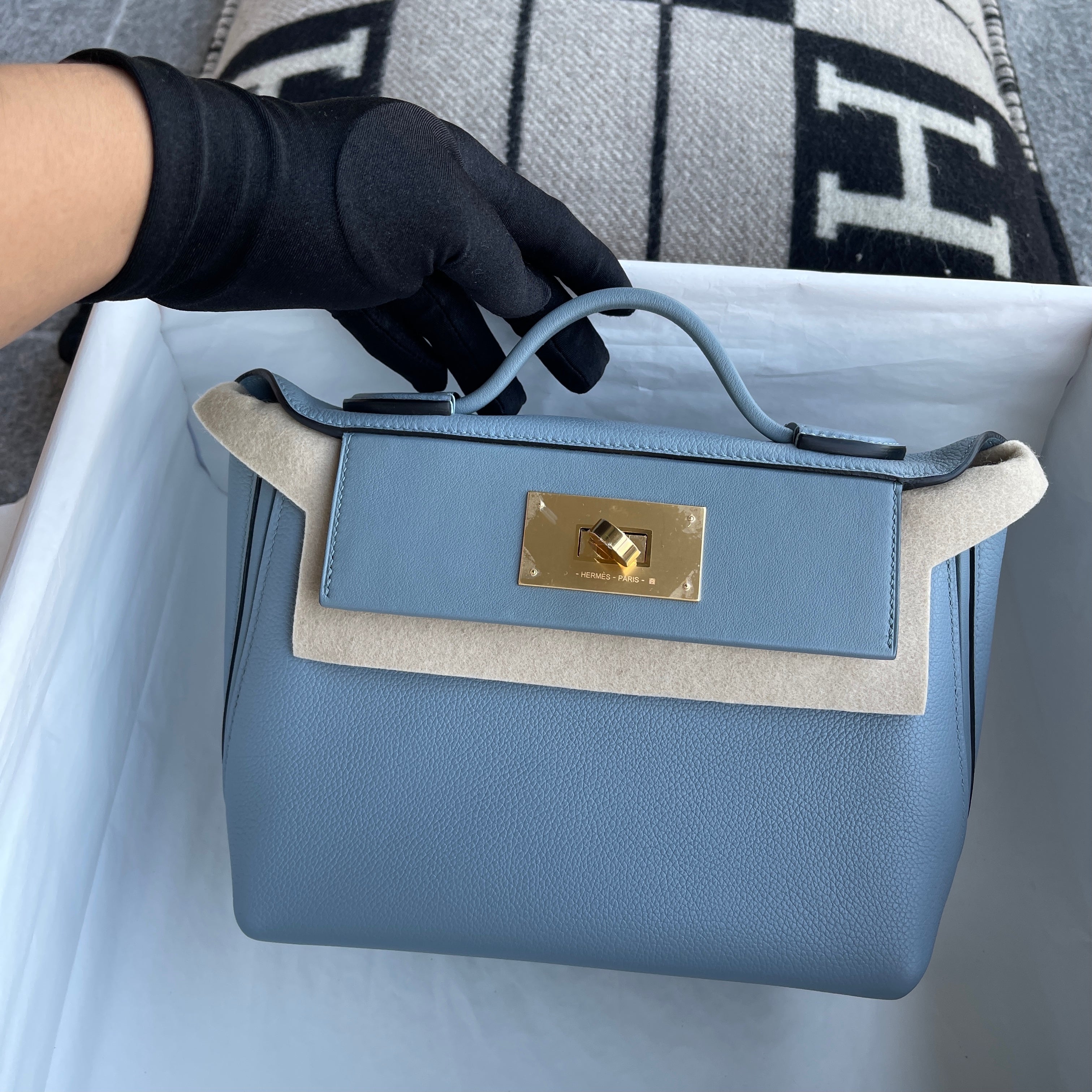 24/24 (MINI) EVERCOLOR & SWIFT LEATHER BLEU LIN WITH GOLD HARDWARE (GHW)